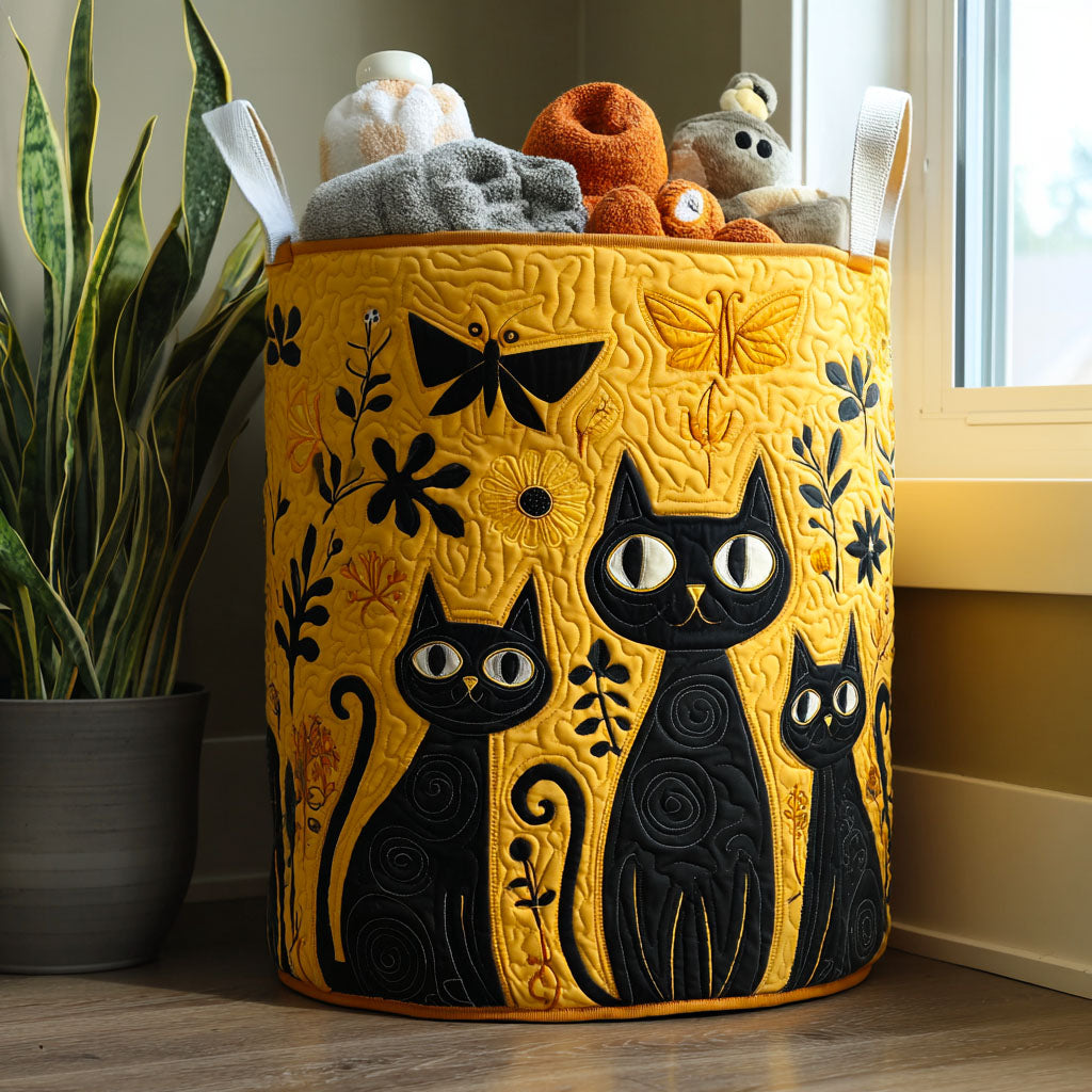 猫デザインの手作り衣類バスケット